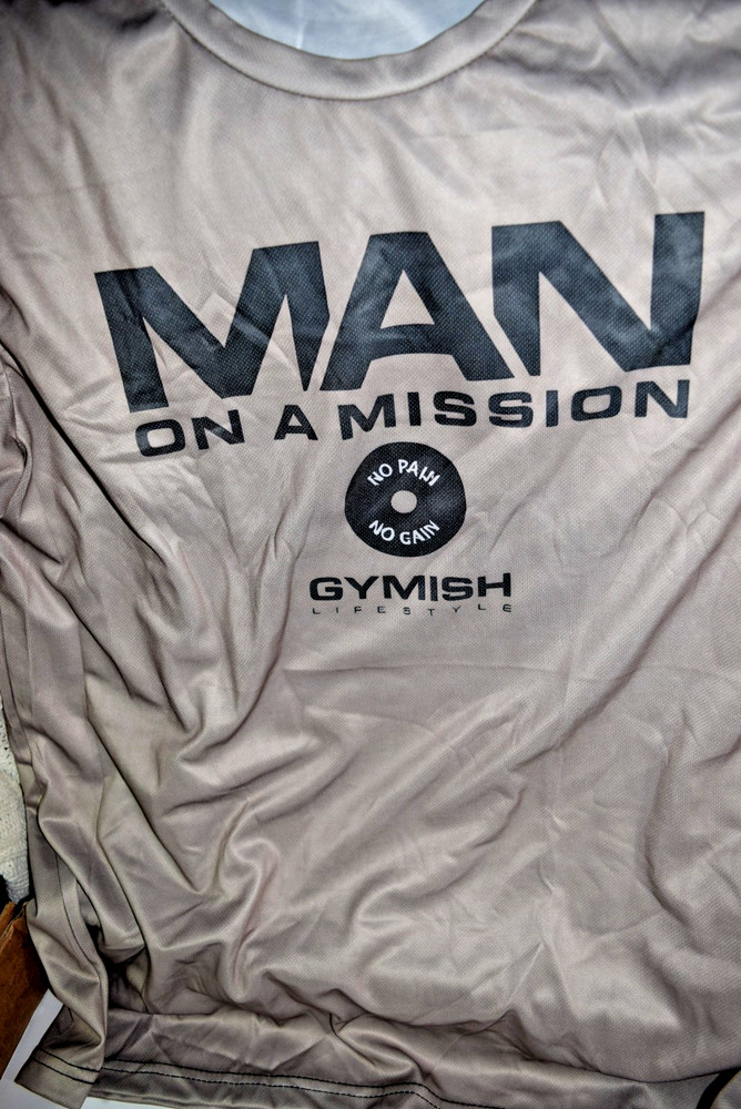 Man On A Mission No Pain NO Gain Gymish Workout Gym Jersey Tee T-Shirt Unisex L