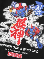 Niepce Japanese Streetwear T-Shirt Thunder and Wind God Graphic Tee for Men