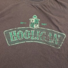 Hooligan Graphic T-Shirt Mens XL Brown Streetwear Tee (see photo for flaw)