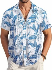 Men Casual Button Down Short Sleeve Textured Summer Beach Shirt with Pocket