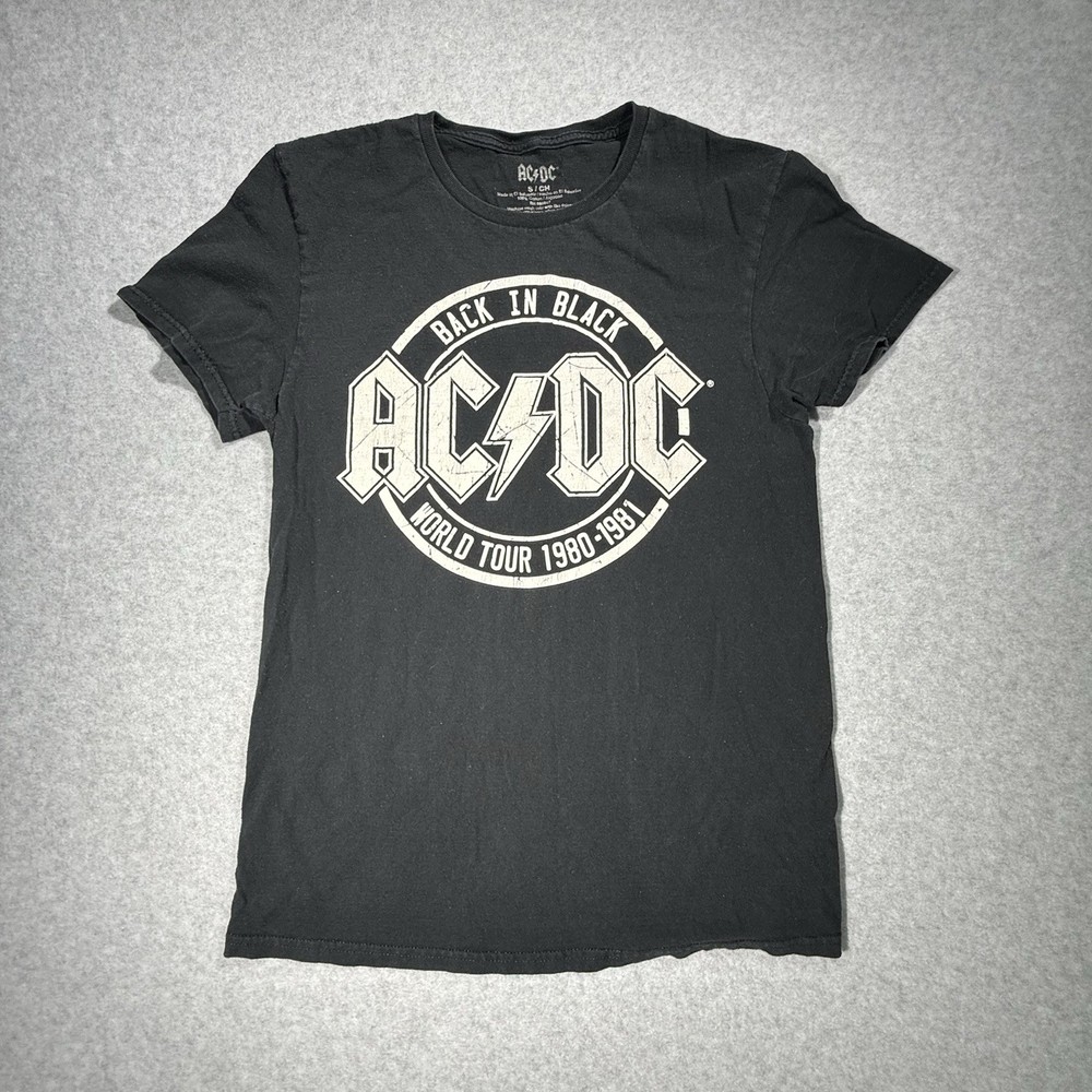 AC/DC Back in Black World Tour 1980-1981 T-Shirt Small Black Distressed