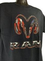 Black T-Shirt w/ Red White & Blue American Flag Dodge Ram Truck Emblem