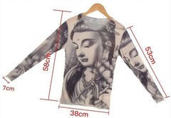 Men Women Tatto Cosplay Long Sleeves T-shirt Elastic Thin Tee