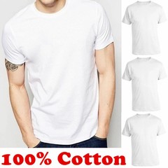 Mens 100% Cotton Casual T-Shirt Black White Short Sleeve Tee Crew Neck V-Neck