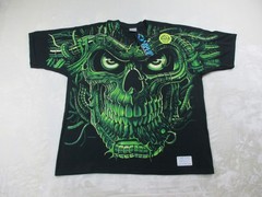 NEW VINTAGE Liquid Blue Shirt Mens Extra Large Black Skull Glow In The Dark 98