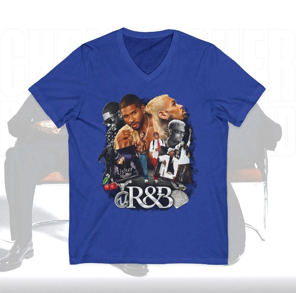 Brand New Blue Chris Brown and Usher V Neck R&B Tour 2026 T-Shirt Size Medium.