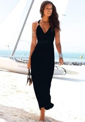 Women’s Sleeveless Maxi Dress – Smocked Waist, Decorative Straps, Unique Prin…