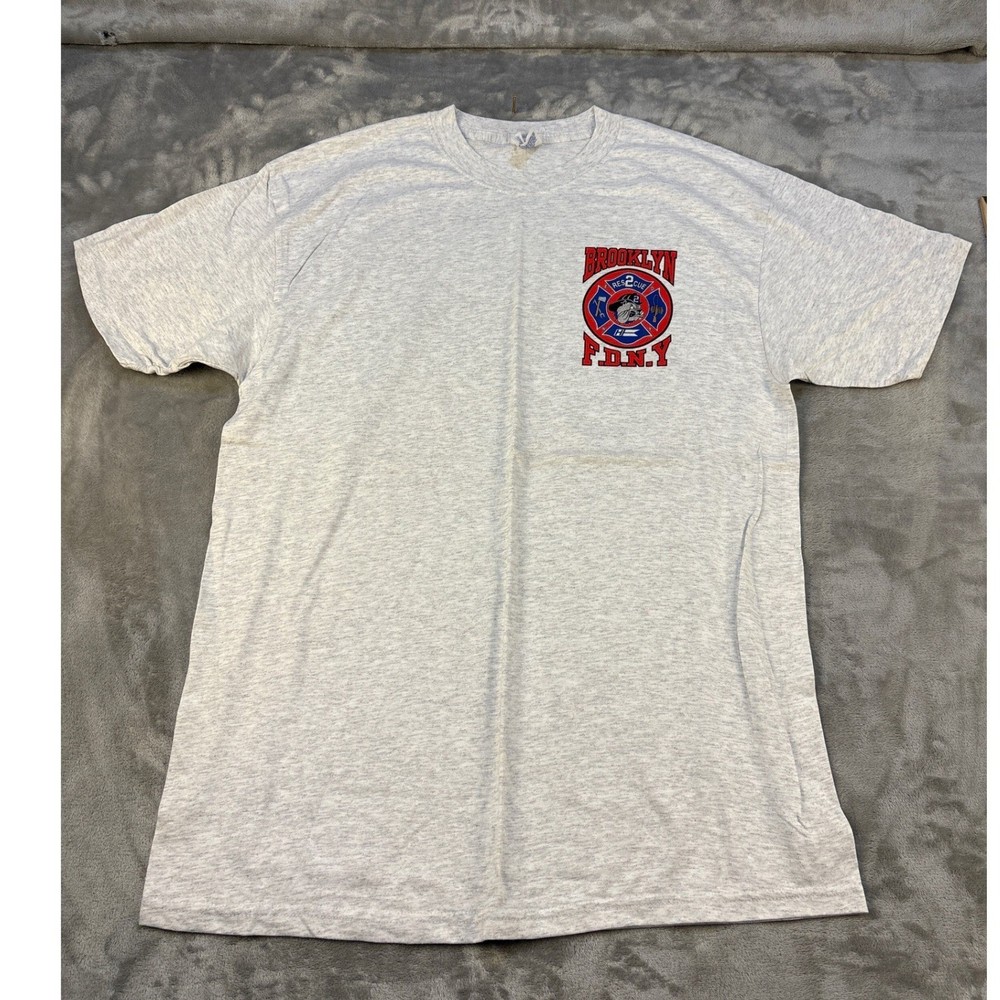 Hanes Heavyweight Mens Brooklyn FDNY Rescue 2 Graphic T-Shirt Ash Gray Large