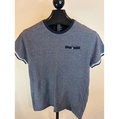 Straight Faded New York Mens Large Navy Blue Textured Knit Short Sleeve T-Shirt