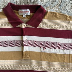 Vintage Pierre Cardin Paris Striped Polo Shirt XL Red Gold Geometric 80s Cotton