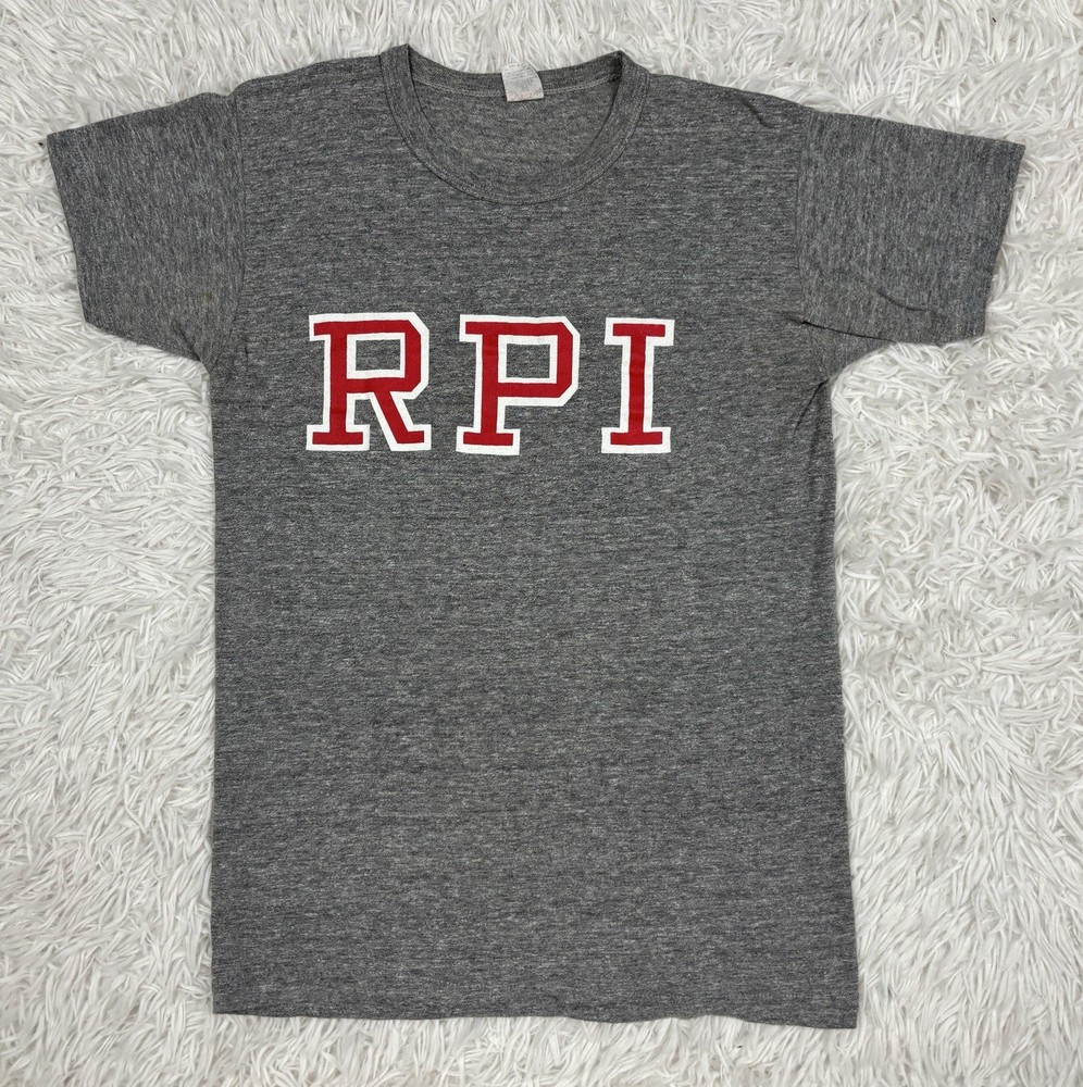 Vtg 70s 80s RPI Tri Blend T Shirt Sportswear Single Stitch Made in USA M Gray
