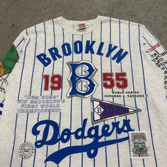 Vintage 90s Brooklyn Dodgers T-shirt Long Gone Jersey Pinstripes Gray Mens XL