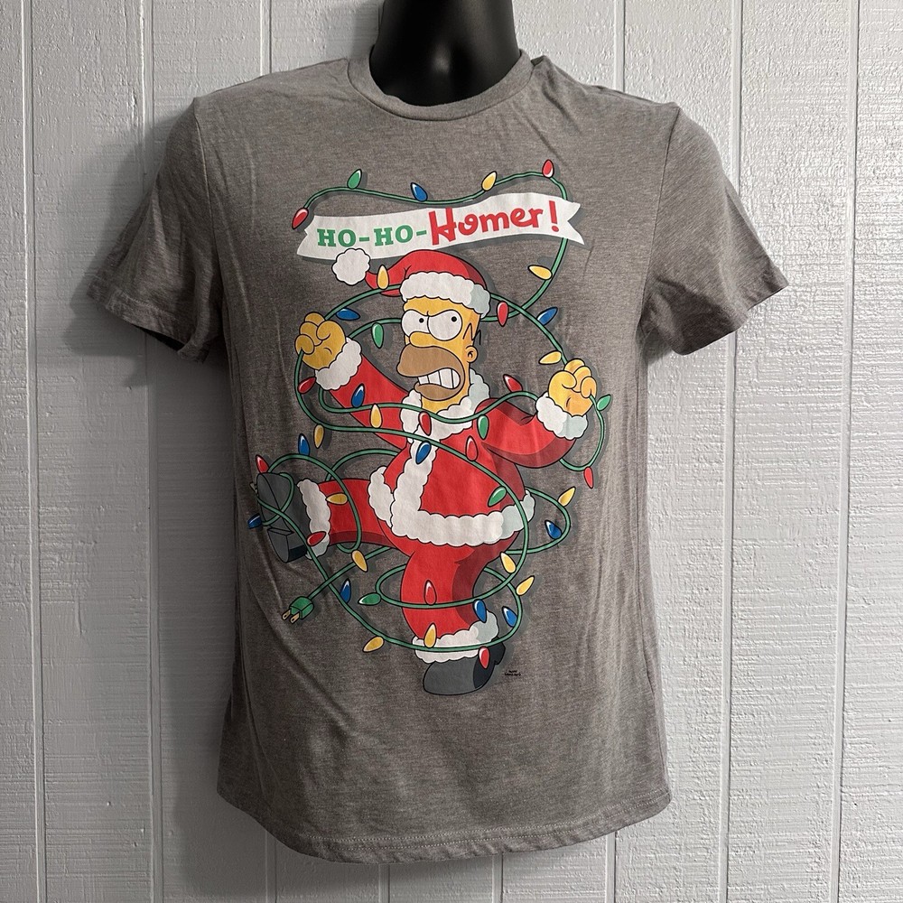 The Simpsons Ho Ho Homer Christmas Lights Santa Claus Graphic T-Shirt Grey SS