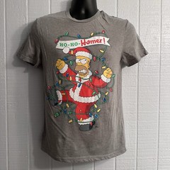 The Simpsons Ho Ho Homer Christmas Lights Santa Claus Graphic T-Shirt Grey SS