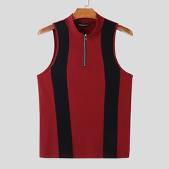 Tops 2025 American Style Fashion Men’S Spliced Contrast Zipper Design Vests Summ