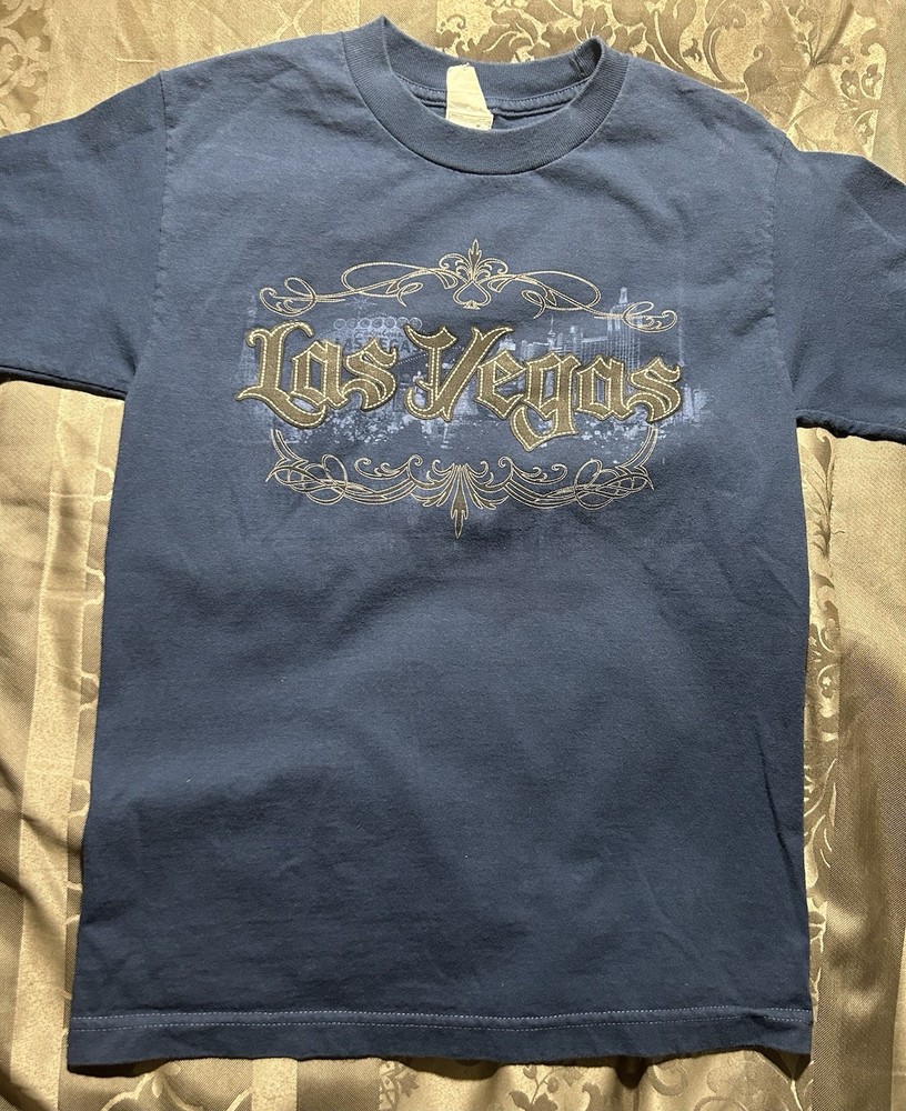 Vintage Short Sleeve Shirt – Las Vegas Appliqué – Blue Size S – EUC