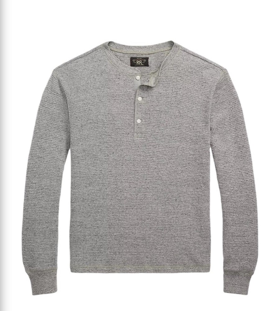 Ralph Lauren RRL Waffle Knit Men’s Henley Size L Grey (Original Price $145)