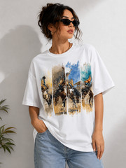 Western Rodeo Cowboy Horse Graphic T-Shirt Vintage Country Unisex Crew Neck Tee