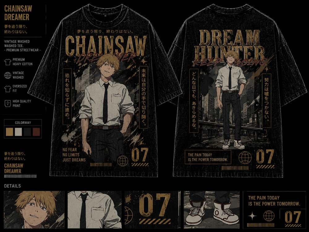 Dream Hunter Vintage Washed Graphic Tee Anime Streetwear