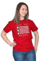 Count Your Blessings American Flag USA Christ Womens Short Sleeve Crewneck Tee