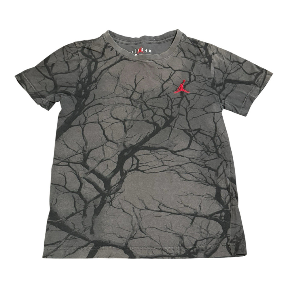 Jordan Jumpman Logo Graphic Tree Print Gray/Black Teens L Crew Neck T-Shirt