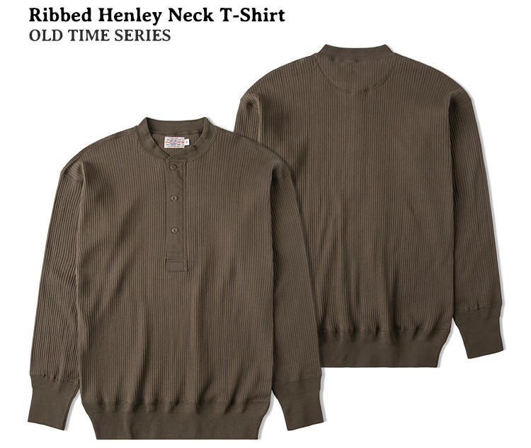 Bronson Mens Ribbed Henley Neck T-Shirt Cotton Casual Long Sleeve Tops