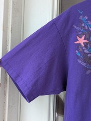 Vintage 90s Hanes T-shirt L Purple Sea Shell Single Stitch Gold Sparkle Coastal
