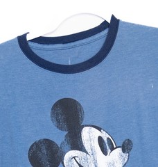 Vintage Blue Size M Mickey Mouse Graphic T-Shirt With Contrast Collar Mens