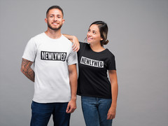 Newlywed Adult T-Shirt Bride Groom His Hers Just Married Wedding Gift Honeymoon