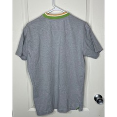 J. Crew Oarsman Mens Medium Gray V-Neck Shirt Striped Collar Short Sleeve Preppy