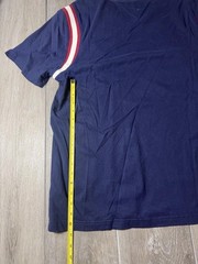 Tommy Hilfiger V-Neck T-Shirt Men’s XL Navy Blue Stripe Sleeve Crest Logo Casual