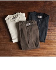 Bronson Mens Ribbed Henley Neck T-Shirt Cotton Casual Long Sleeve Tops