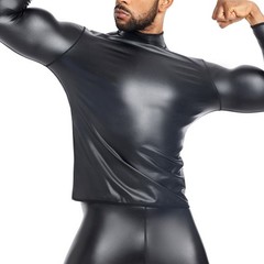 New Men’s Sexy Club Nightclub Leather Slim Long Sleeve Casual T-Shirt Tops