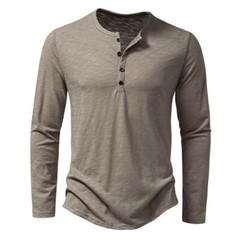 Cotton Henley Neck Shirt-Long Sleeve Button Top Tees Men’s Casual Autumn Fashion