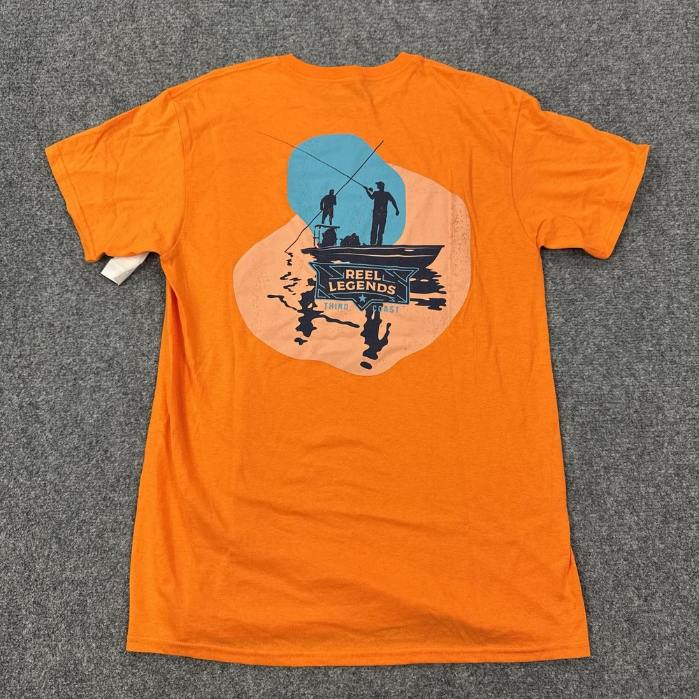 Reel Legends Shirt Mens Medium Orange Wailers Fishing Graphic Tee Tagless