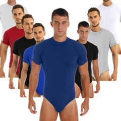 Men Short Sleeve Sport Bodysuit Jumpsuit Turn-Down Collar Shirt One-Piece Romper