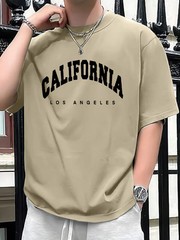Summer men’s 100% pure cotton casual loose fit plus CALIFORNIA printed sports