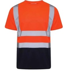 Hi Viz Visibility T Shirt Safety Work High Vis Two Tone Short Sleeve Crew Neck