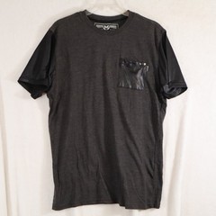 MOST OFCL SEVEN Men’s T‑Shirt Gray Faux Leather Short Sleeves Grunge Bike–Size L