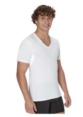 Men’s Sweat Block Undershirt, Underarm Sweat Blocking Tee, White V-Neck T-Shirt