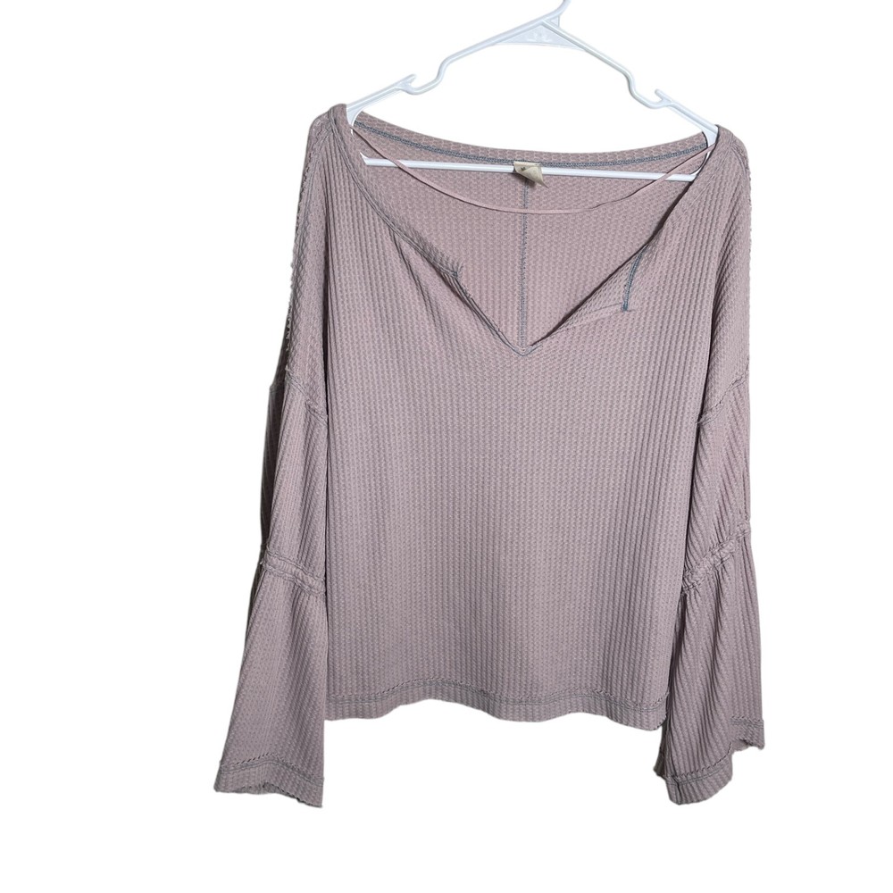 We The Free Blouse Women’s Medium Thermal V-Neck Bell Sleeve Boho Slouchy Shirt