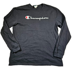 Champion Mens Black XL Cotton Long Sleeve T Shirt Top Embroidered Logo Crew Neck