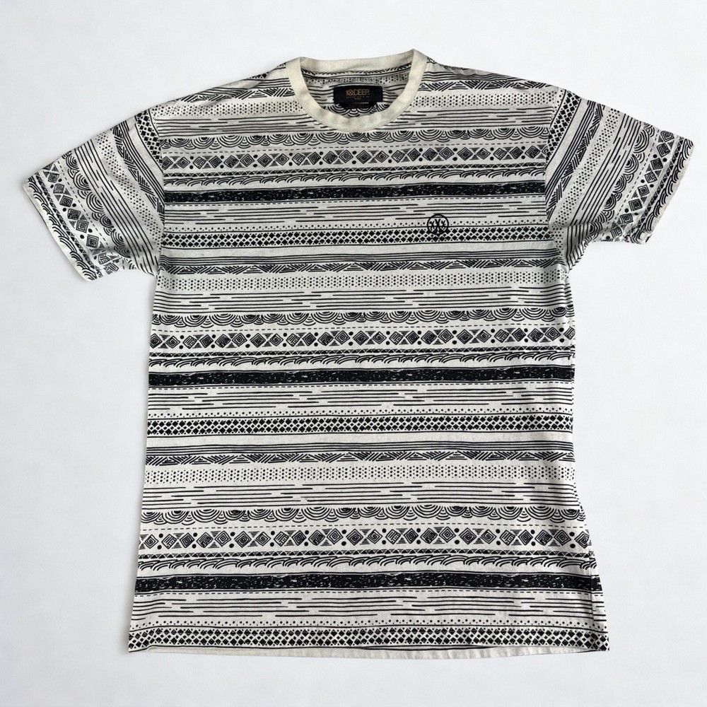 10.Deep Nightwork T-Shirt Mens XL Graphic Stripe Tee White Black Skate Retro