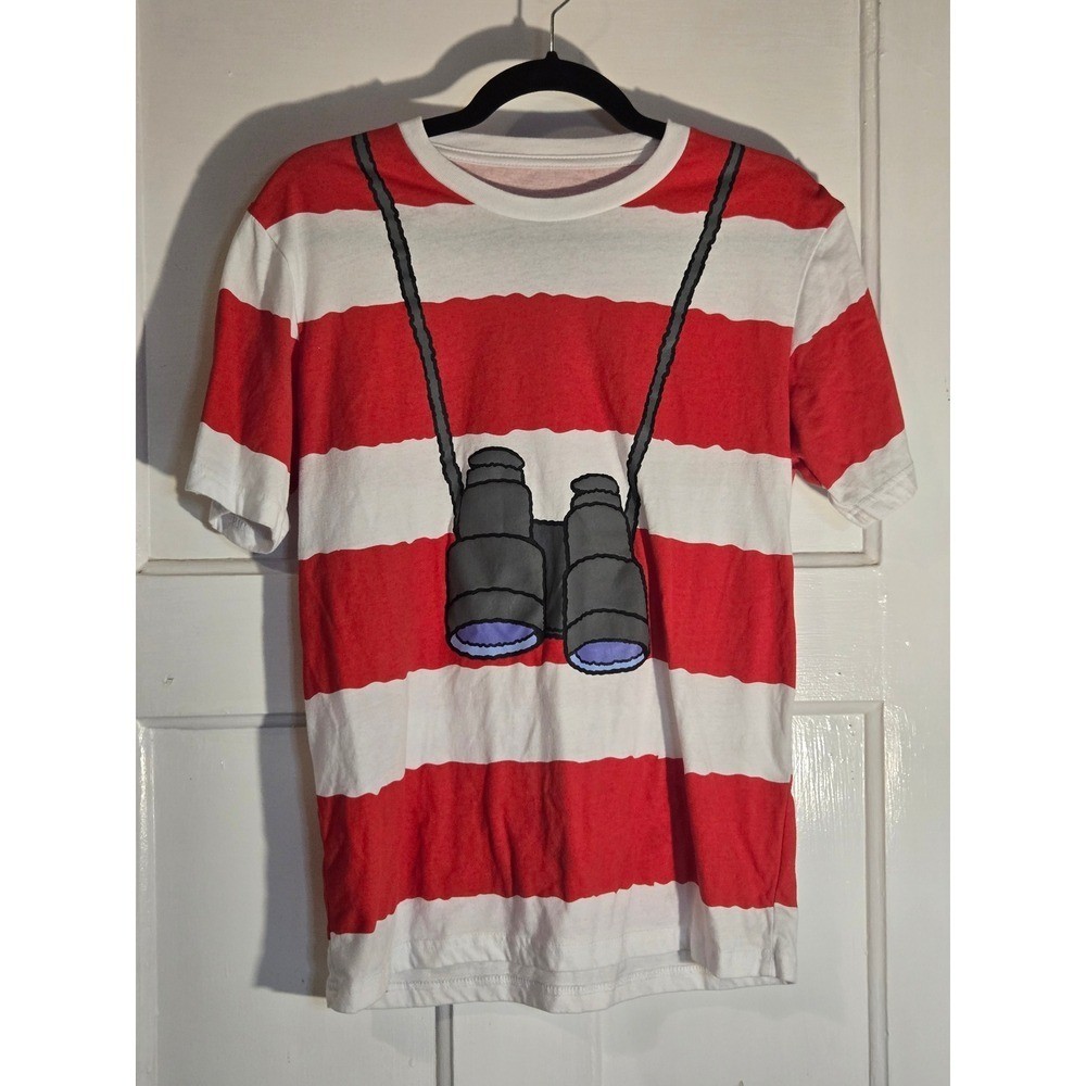 Wheres Waldo Costume T-Shirt Red White Striped Binoculars Graphic Mens Small