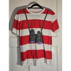 Wheres Waldo Costume T-Shirt Red White Striped Binoculars Graphic Mens Small