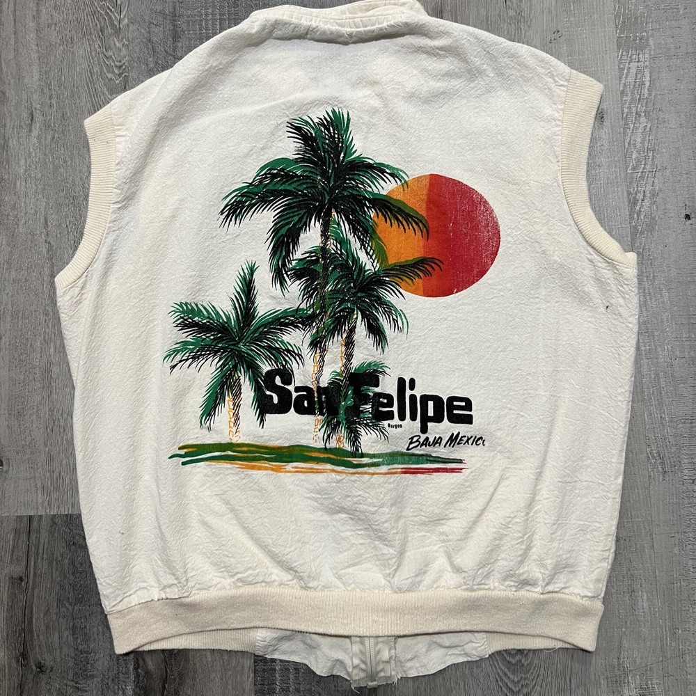 VTG San Felipe Baja Mexico 70s/80s Trans Pacific Palm Tree Sleeveless Beach Vest