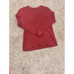 George Mens XLT Henley Shirt Long Sleeve Burgundy Red Waffle Knit Thermal Top