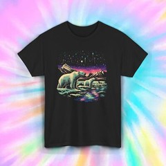 Polar Bear Aurora T-Shirt Colorful Northern Lights Nature Tee S-5XL