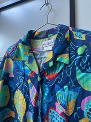 Ken Done Vintage Novelty Print Button Up Fish Pop Art Oceancore Deep Sea – S