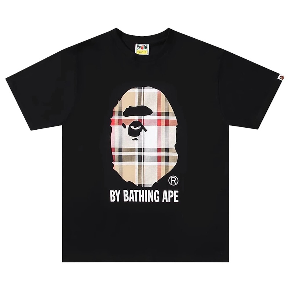 BAPE Check Ape Head T-Shirt Black Multi Beige | A Bathing Ape Medium Size